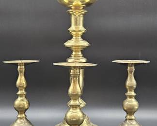 4- Vintage Large Brass Candlesticks, 3 Match
