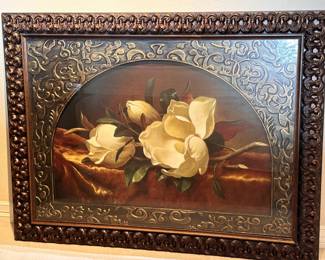 Framed Still Life Picture of White Flowers