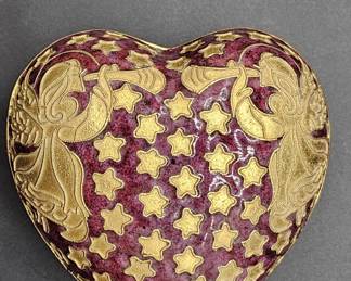 Enameled Heart Trinket Box, Purple & Gold