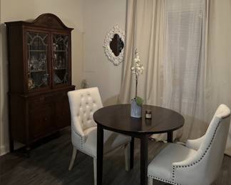 Dining room set, mirror, curtains,