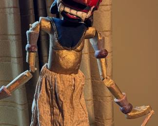 Indonesian Wayang Golek wooden rod puppet on custom lucite stand 