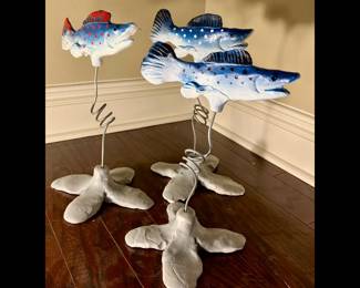 W. Steve Rucker, American, Tennessee, Louisiana, born 1954, Professor Emeritus of Ceramics, Loyola University, formerly represented by Arthur Roger Gallery, "Fish", hand painted and glazed ceramic sculpture and steel