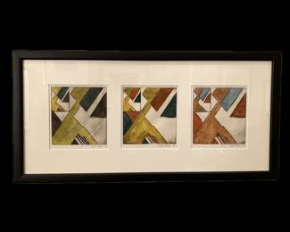 Alex Rubin, American, Oregon, 20th Century, "Abstract 1, 2, and 3", watercolored etchings circa 1979