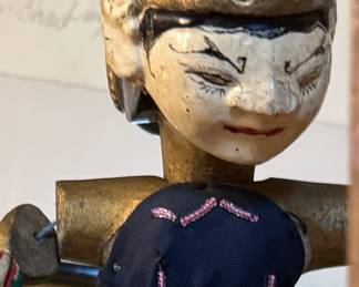 Indonesian Wayang Golek wooden rod puppet on custom lucite stand 