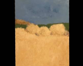 Nancy Harris, MFA, Painting and MA, Art History, Louisiana artist born 1951, "Hayfield with Fork Stacks", Acrylic on Canvas, circa 2007
