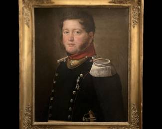 Illegibly Signed, dated 1823, Portrait of a Colonel of the French Grenadines Guarde Nationale, Oil on Canvas, Antique Finished Corner Gold Leafed Frame