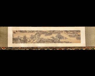 "Along the River During the Qingming Festival" wall hanging in scroll form, pristine in handmade presentation box, entirely made of silk brocade