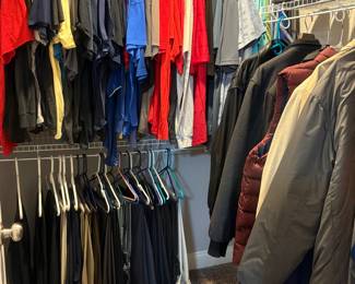 Men’s clothing- all in wonderful condition!  Slacks, shirts, jeans, coats, suits
