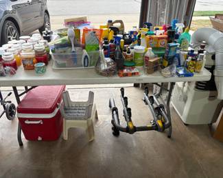Cooler, candles, cleaning items