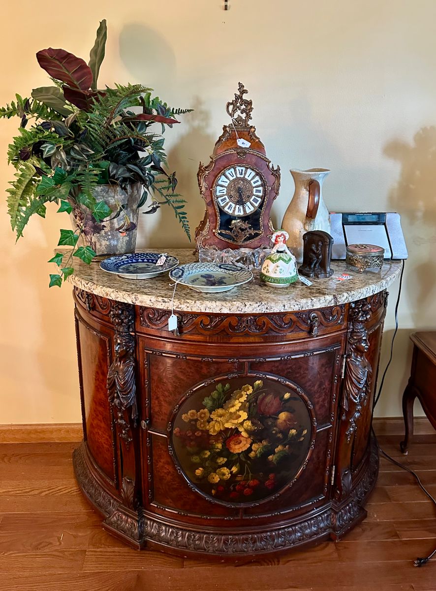 Marble top, painted Demi-Lune