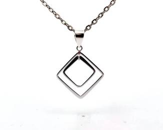 NEW! Modern Double Square Halo Drop Pendant Necklace
