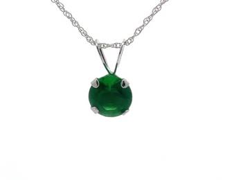 NEW! Emerald Solitaire Pendant Necklace in White Gold