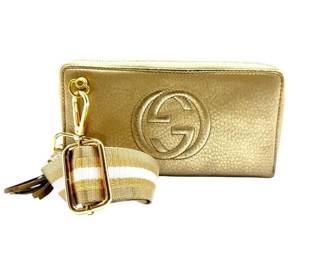 Gucci Gold Leather Soho Crossbody Wallet