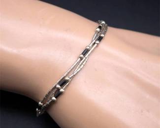 Liquid Silver Bead & Bar Link Multi-Strand Bracelet