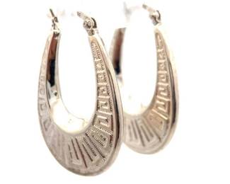 Puffed Hollow Greek Key Meandros Hoop Earrings