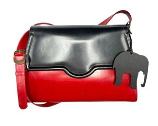 Salvatore Ferragamo Black & Red Leather Shoulder Bag with Elephant Charm