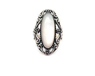 Mother-of-Pearl Rustic Engraved Ring