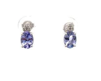NEW! Oval Tanzanite & Natural Diamond Stud Earrings in White Gold