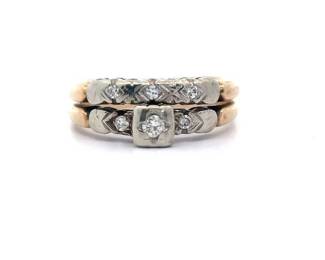 Natural Diamond Engagement & Wedding Antique Ring Set in 14k Yellow Gold
