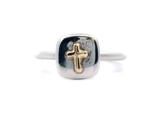 NEW! Golden Cross Tablet Two-Tone Stacking Ring
