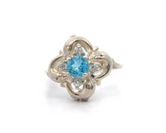 Blue Topaz Filigree Flower Cluster Ring