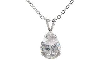 Cubic Zirconia Pear Solitaire Pendant Necklace