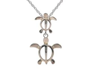 Adorable Double Sea Turtle Drop Pendant Necklace