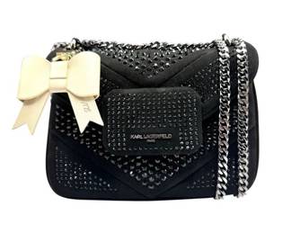 New! Karl Lagerfeld Black Studded Chain Shoulder Bag