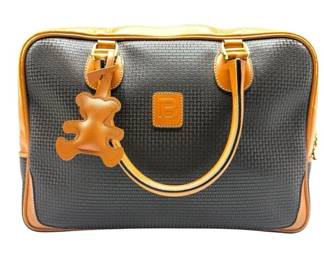 Bally Black & Tan Leather Trim Satchel Tote Bag