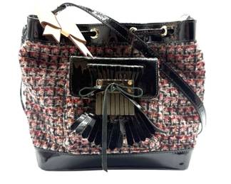 RED Valentino Tweed & Patent Leather Bucket Bag