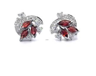 Natural Garnet & Cubic Zirconia Cluster Corsage Stud Earrings
