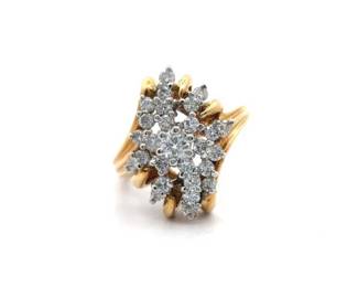 0.75 Carat Natural Diamond Waterfall Cluster Ring in 14k Yellow Gold