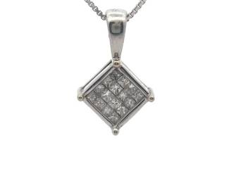 Natural Diamond Estate Drop Pendant in 14k White Gold