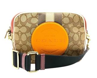 Coach Signature Canvas Crossbody with Orange Leather Round Patch