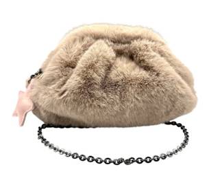 SU Faux Fur Beige Chain Shoulder Bag