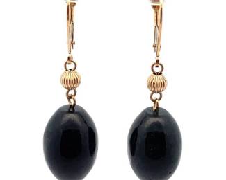 Oblong Onyx Drop Earrings in 14k Yellow Gold w/ Lever Backs