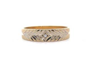 Natural Diamond Engraved Fern Leaf Ring in 14k Two-Tone Gold