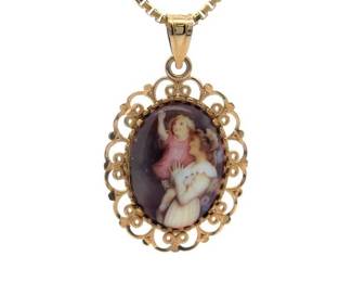 NEW! Michael Anthony Jewelers Mother & Child Reversible "I Love You" Cameo Pendant in 14k Yellow Gold