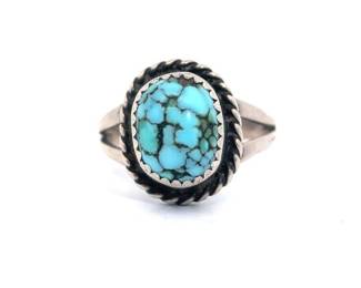 Natural Turquoise Twisted Rope Bezel Split Shank Ring