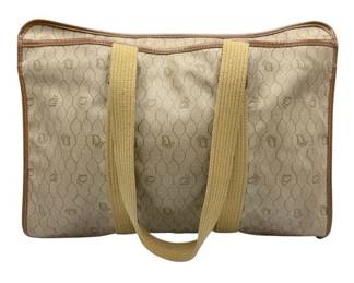 Vintage Christian Dior Beige Trotter Monogram Coated Canvas Tote Bag