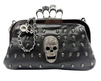 Alexander McQueen Black Leather Skull Knuckle Clutch