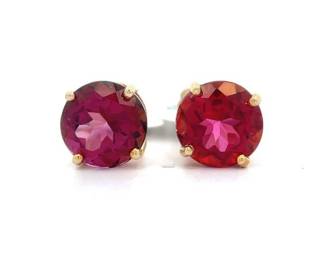 8.216 Carat Brazilian Red Topaz Solitaire Stud Earrings in 14k Yellow Gold
