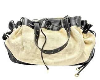 Anne Fontaine Beige & Black Cinch Handbag with Leather Trim