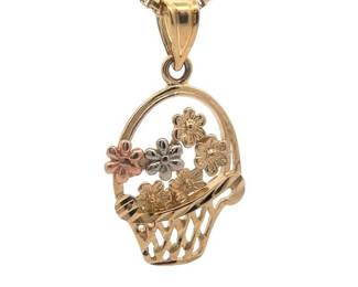 Michael Anthony Jewelers Estate Flower Basket Bouquet Pendant in 14k Tri-Color Gold