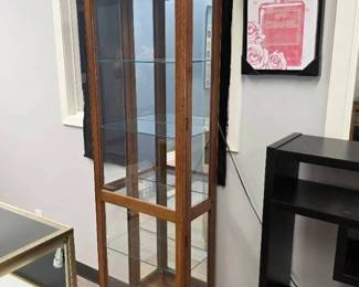 Oak Lighted Display Cabinet with Glass Shelving