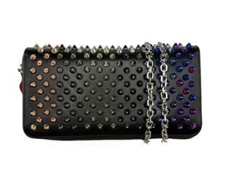 Christian Louboutin Black Leather Panettone Spiked Wallet on Chain
