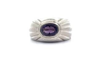 Amethyst East-West Bezel Scalloped Ring