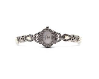 Gruen Ladies Quartz Watch – Silver-Tone with Crystal Accents & Pearlized Bracelet – With Original Box