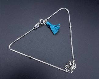 NEW! Filigree Lotus Flower Pendant Blue Tassel Anklet