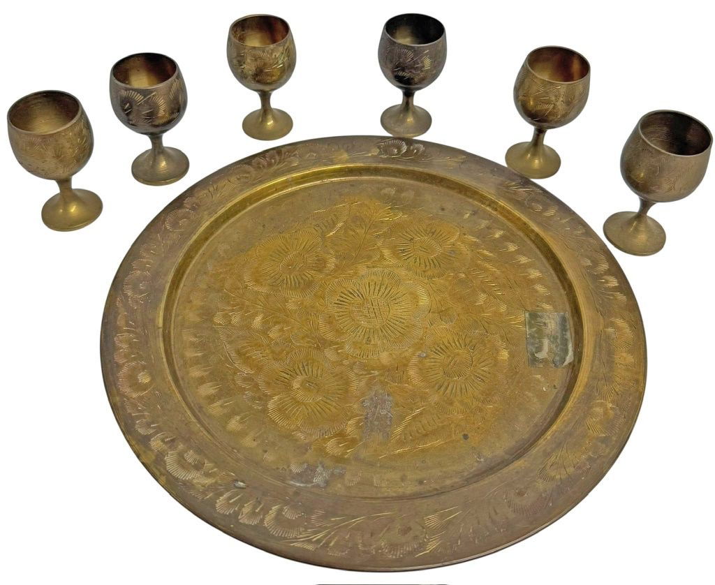 Brass Mini Goblets and Plate